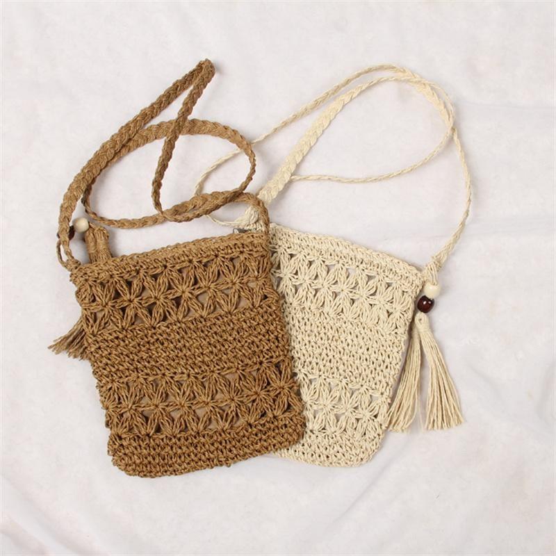 Borsa a Spalla in Paglia Casual da Spiaggia Borsa a Tracolla da Donna Borsa a Mano Versatile Forma Quadrata Borla Borsa in Rattan Intagliata Moda Alta Qualità