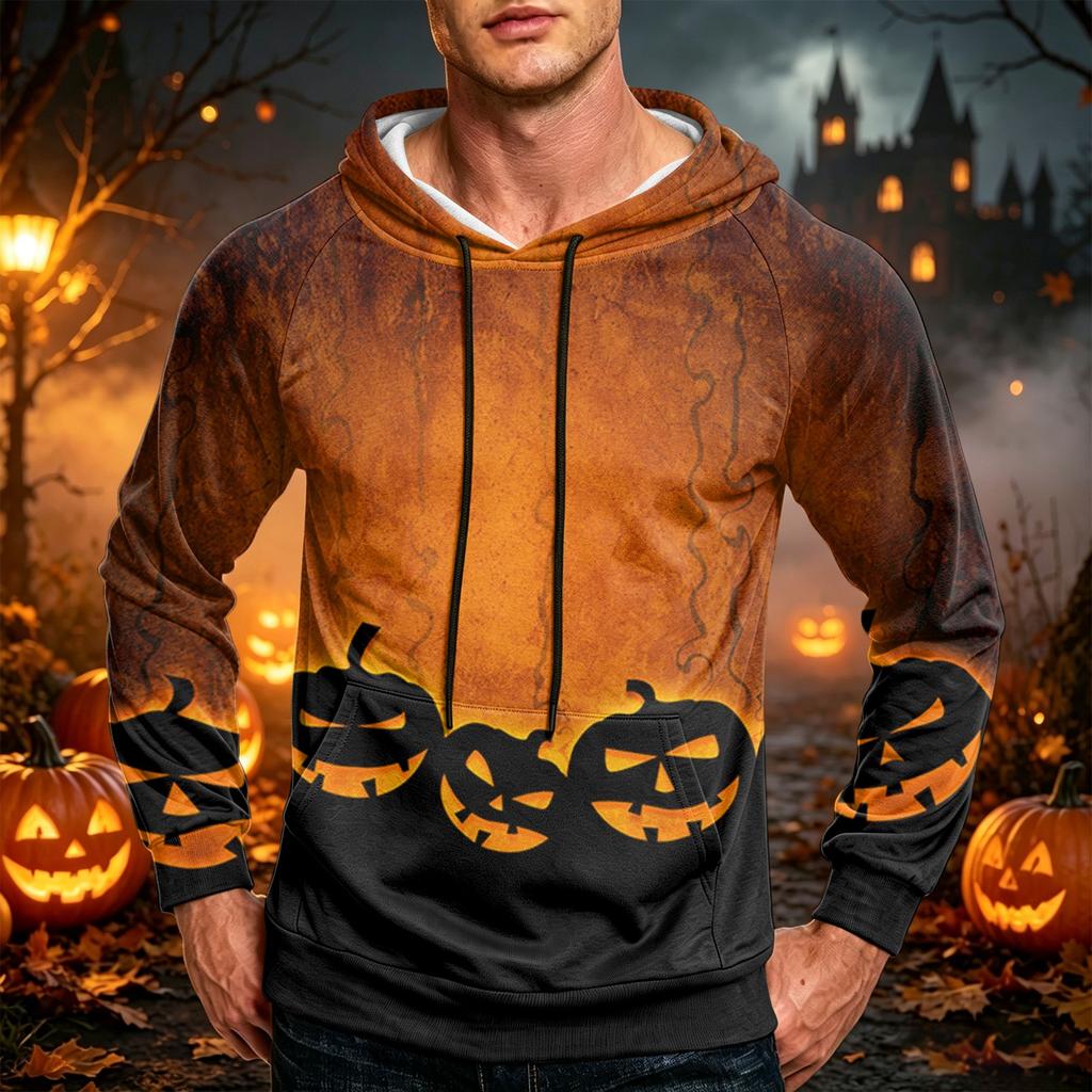 Men's Casual Loose Fit Hoodie with Pocket, Drawstring and Printed Design