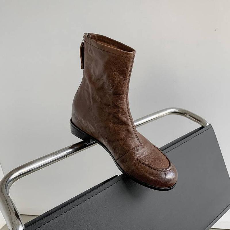 

Осень и зима новые ботинки на плоской подошве, тонкие, французские ретро, из коровьей кожи, маленькие короткие ботинки, женские, на толстом каблуке, кожаные ботинки Мартин, универсальные одинарные ботинки 38 коричневый