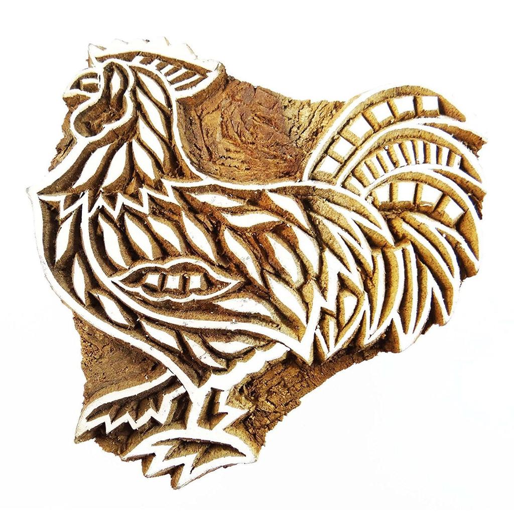 IBA Indianbeautifulart Cock Design Printing Block Printing on Apparel Fabric Border Wooden Stamp