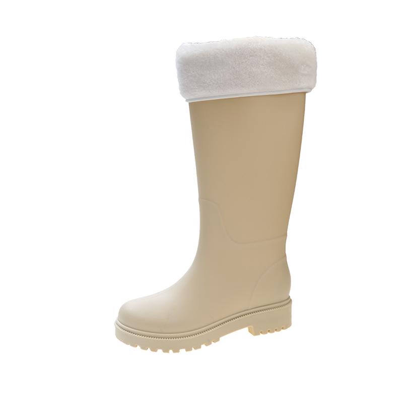 Stylish Women's Waterproof Non-Slip Long Rain Boots - Wear-Resistant Rubber with Warm Cotton Lining