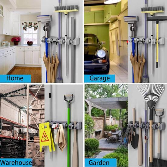 Wall Mounted Mop Clip Broom Holder Load-bearing Easy To Install 5 Slots Strong Heavy Duty