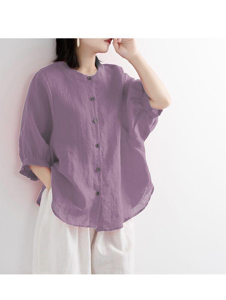 

Рубашки для отдыха, топ на пуговицах, женские свободные рубашки большого размера с длинными рукавами, женские блузки, повседневные M фиолетовый