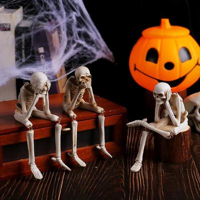 Halloween Skeleton Resin Statue Funny Skeleton Decoration Statue Horror Desktop Decorations for Halloween Party and Home Decor