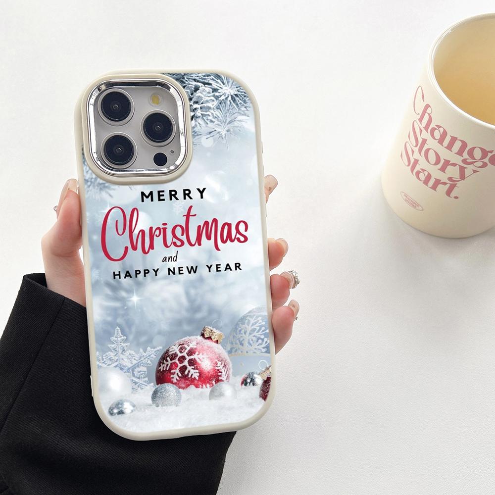 N106 Godt nyttår jul myke telefonvesker til Samsung S24 S23 Plus A15 A35 A54 Infinix Hot 40i Tecno Plating Frame Kamerabeskytter Bakdeksel
