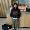 Korean version  Autumn Winter Kids Hoodie Retro 90s Babe Distressed Letter Graphic Print Boys Girls Casual Pullover Sweatshirt