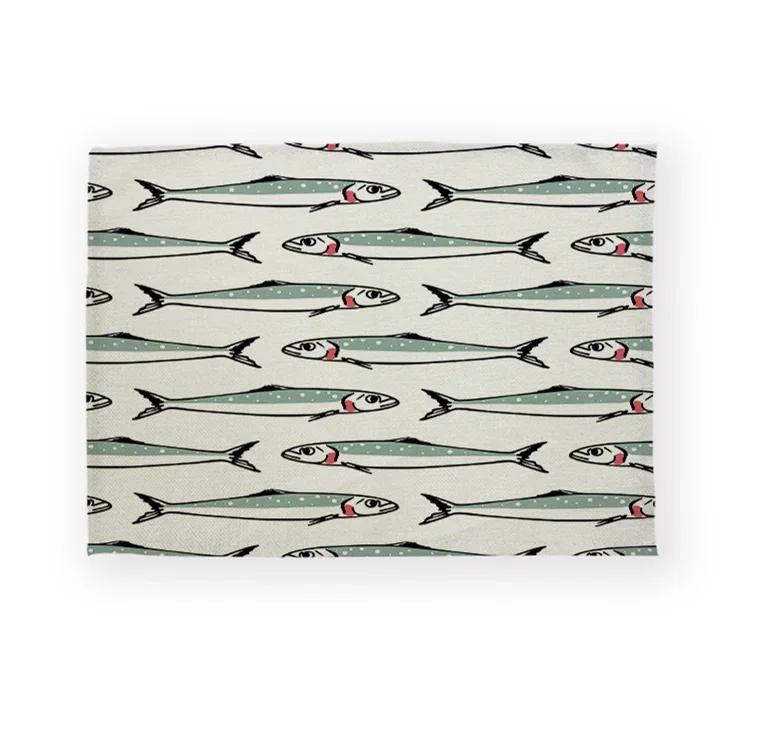 Fisch Meeresleben Muschel Muster Küchen-Tischset Leinen Esstisch-Matten Untersetzer Schale Tasse Matte Fisch Haus Dekoration Tisch s