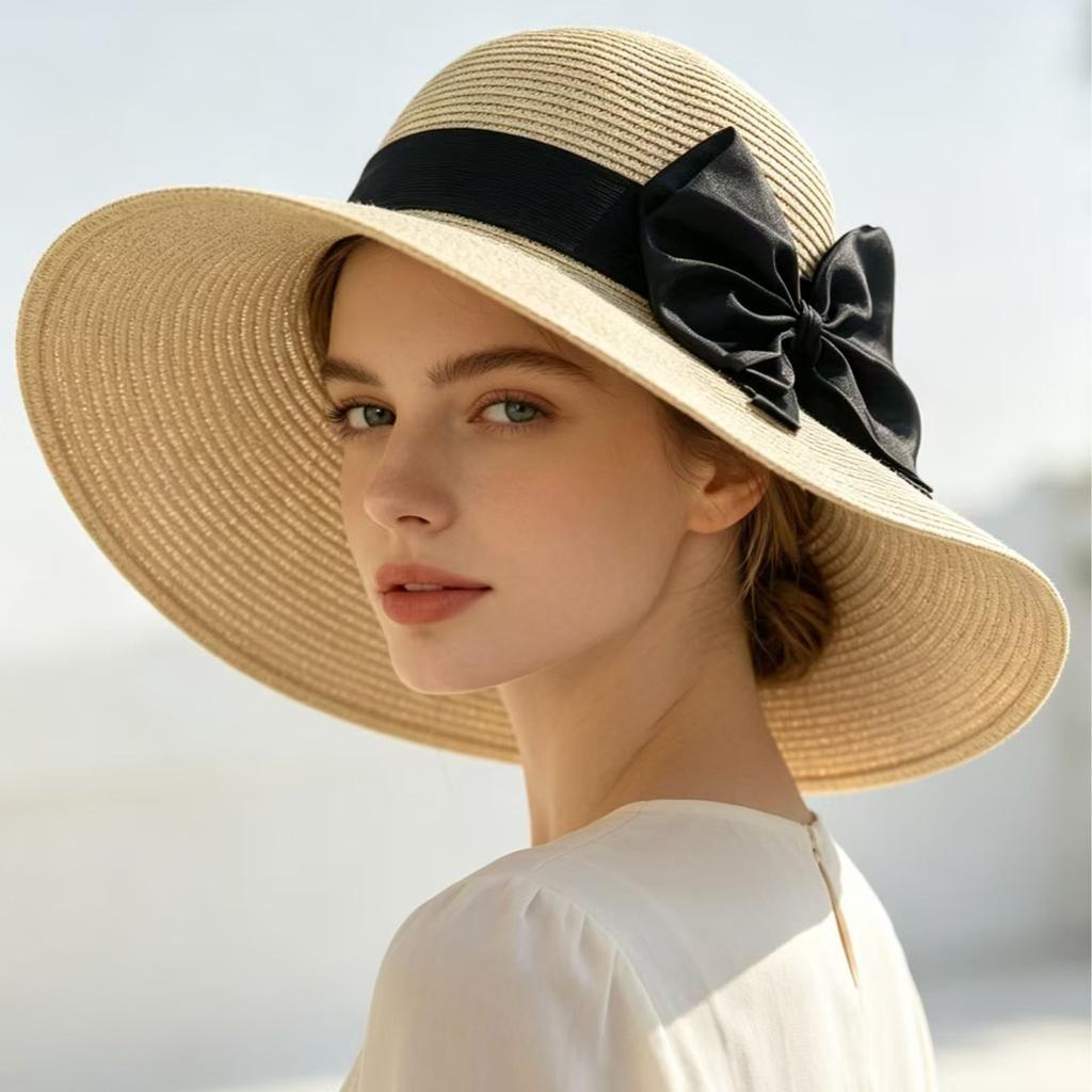 Summer hat women's big edge bow visor women's straw hat outdoor travel UV protection self-operated