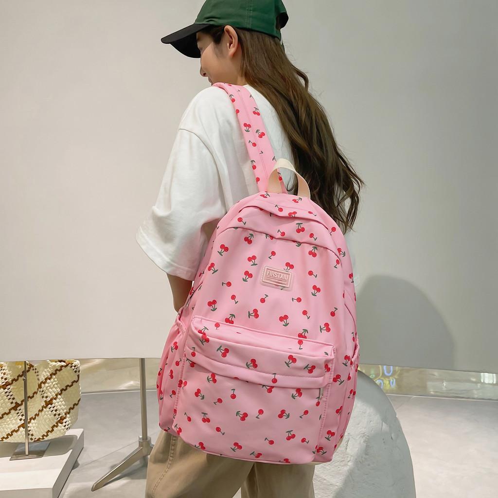 Pattern Cherry Sweet And Letter Decor Student Backpack For School And Use Daily