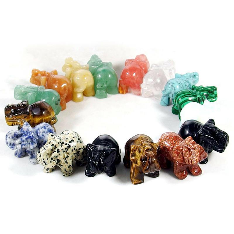 Carved Elephant Hand Natural Gemstone Jasper Turquoise Malachite Crystal Quartz