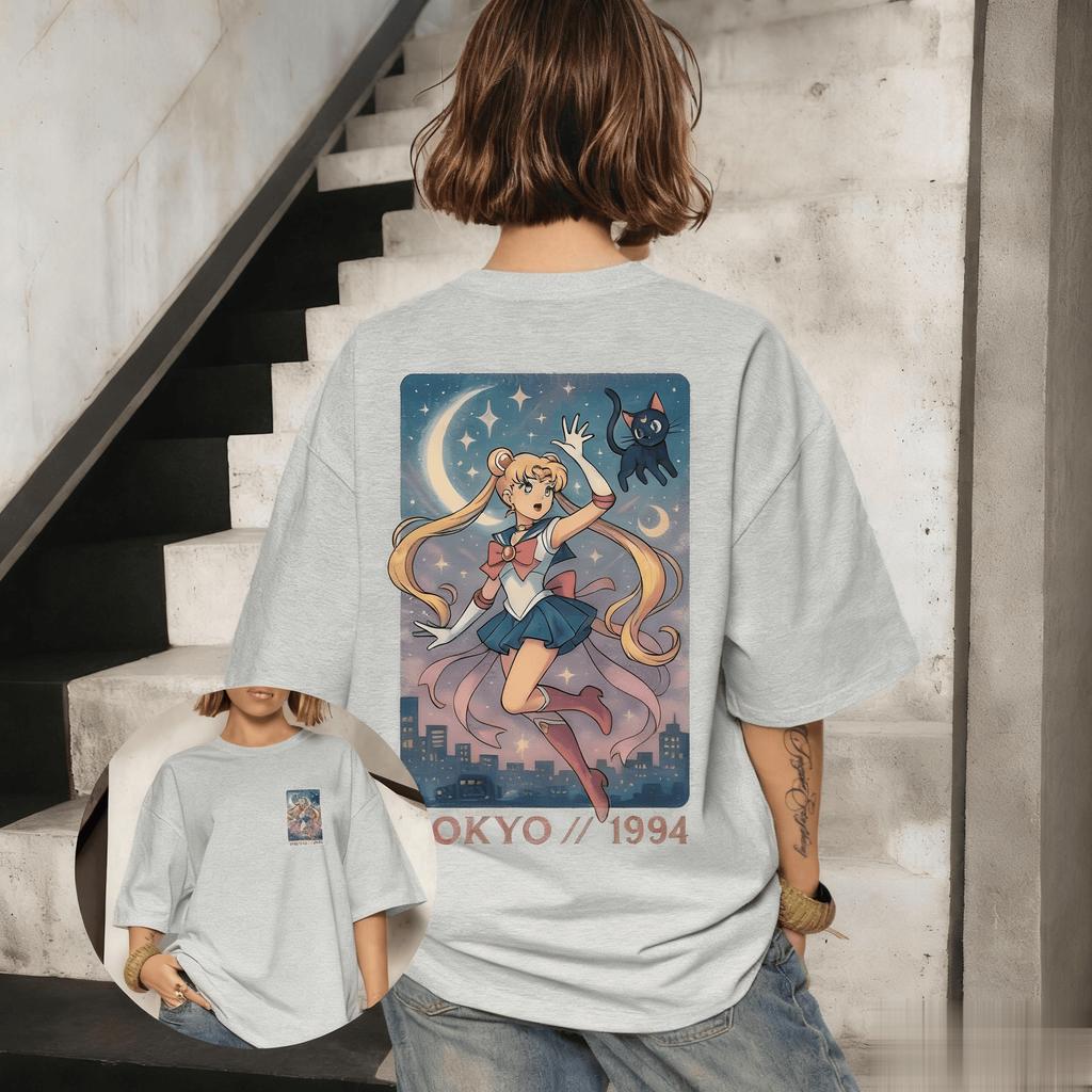 Sailor Moon Anime Print T-shirt for Men and Women Short-sleeved T-shirt Casual Streetwear Summer Top