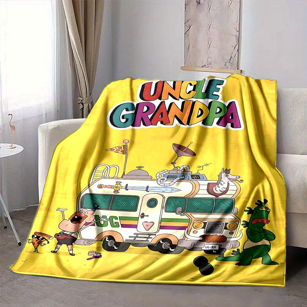 1pc Uncle Grandpa Cozy Print Blanket Lightweight Warm Flannel Throw Blanket For Sofa, Bed, Living Room