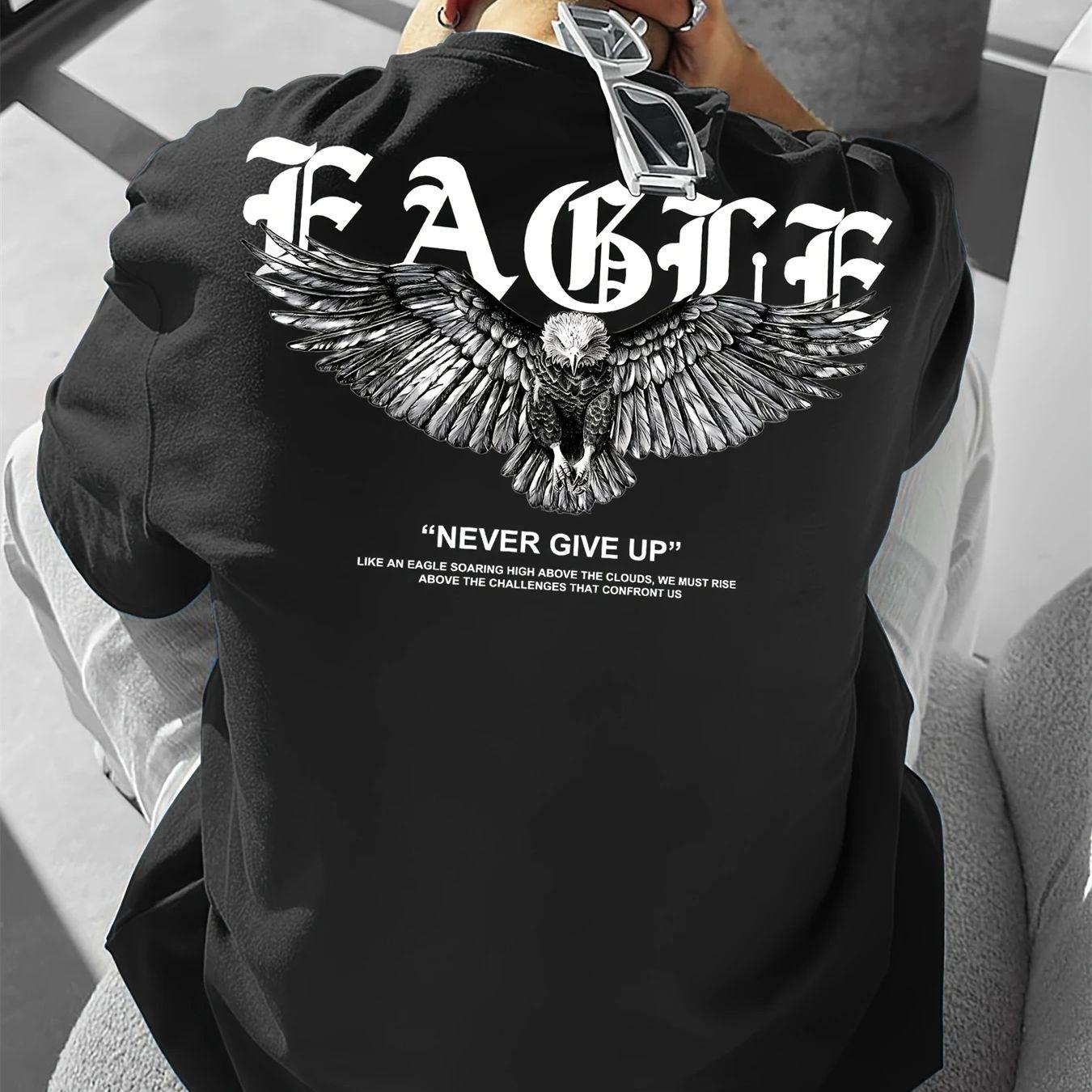 

Summer 100 cotton men s fashionable casual loose, never give up graphic printed sporty round-neck short-sleeved T-shirt S