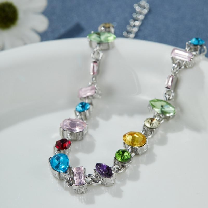 2025 New Sparkling Colorful Crystal Bracelets for Women Korean Ins Metal Chain Bracelet Party Zircon Valentine's Day Gift