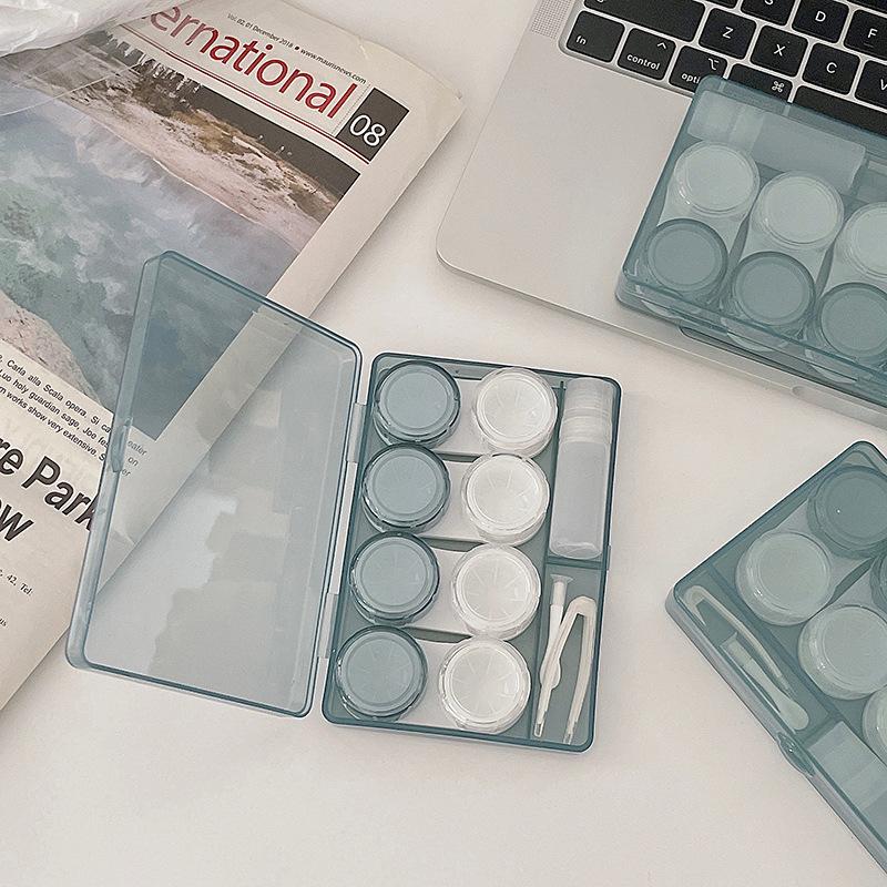 Cherry Blossom Powder Contact Lens Case Blue Cosmetic Lens Container Portable Travel Set Spectacle Case Storage Lens