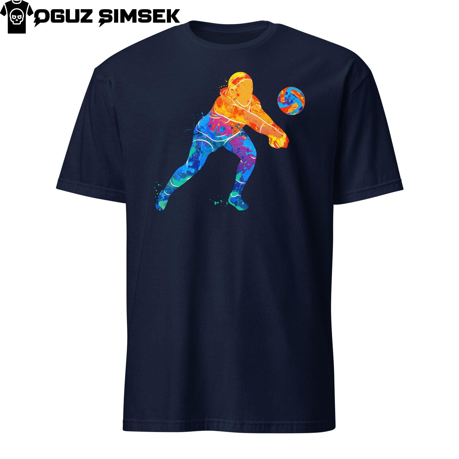 Abstract Colorful Silhouette Volleyball Player Unisex T-Shirt Mens Womens Tees Top Splash Design 3XL