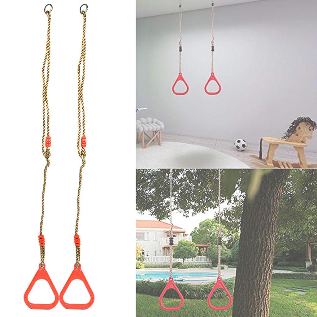 A Pair of Adjustable Plastic Children Swing Gym Fitness Exercise Sports Hanging Ring with Rope Red