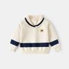 Boys' Long-Sleeved Sweater, Spring and Autumn Children's Clothing, Korean Style, Unique Collar Pullover Knitwear, Baby Thin Color-Blocked Sweater