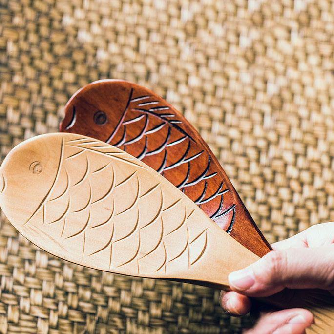 Japanese Style Wooden Rice Spoon for Serving Non Sticky Rice, High-end Solid Wood Rice Shovel for Household Kitchen, Fish Shaped Boutique Wooden Spoon