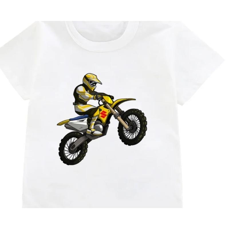 Funny Dirt Bike Motorcycle Print T-shirt Boys Cool White T Shirts Kids Harajuku Summer Short Sleeve Tshirt Tops
