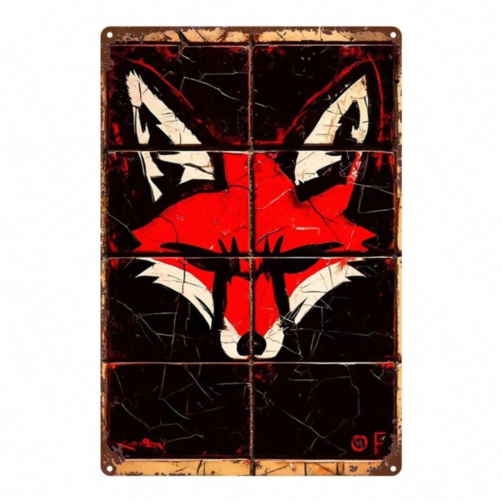 Vintage Red Fox Metal Sign, 8x12 Inch Crackle Iron Plate, Durable Wall Art for Cozy Room Decor