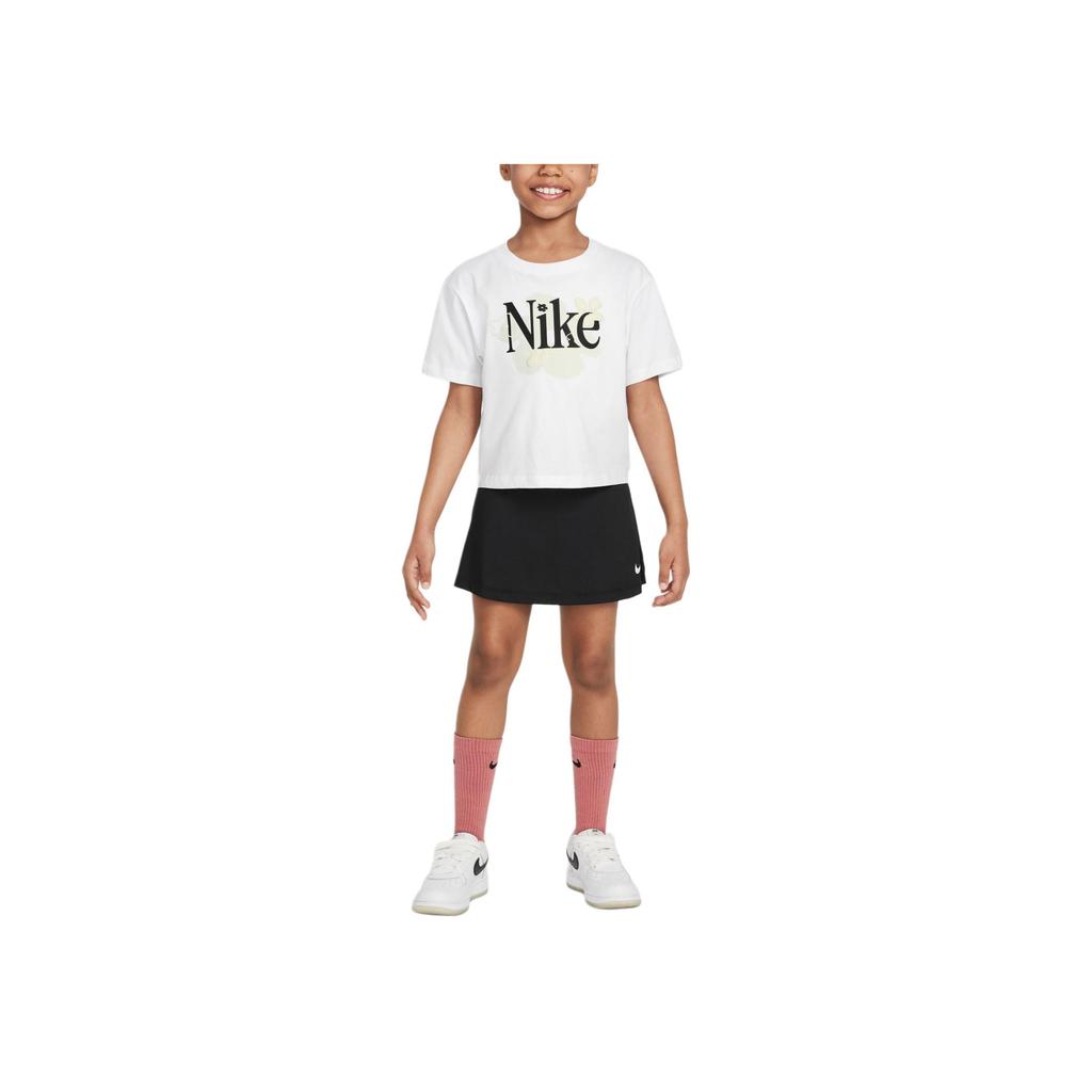 Nike Dri-Fit Wildflower Skirt Set Quick-Dry Comfortable Casual Short Sleeve Kids Sets Black II3759-010