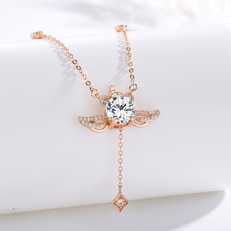 Traum Einhorn Halskette Damen Leichter Luxus Premium Gefühl Engelsflügel Amor Herz Flash Diamant Halskette