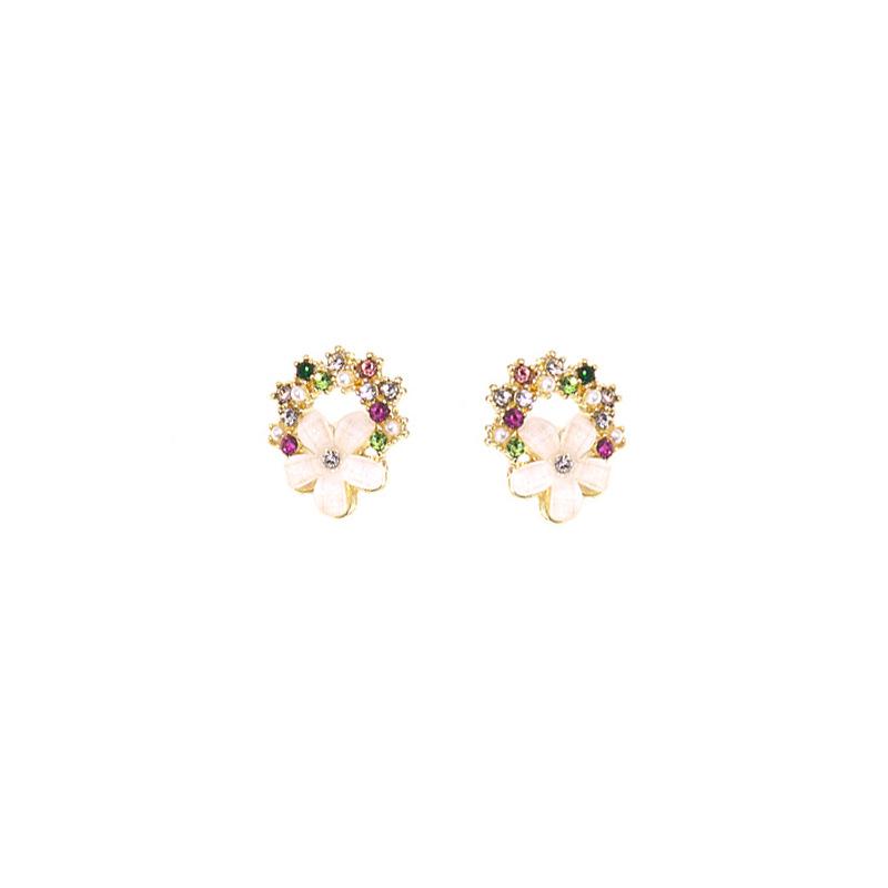 Summer Fresh Flower Rhinestone Stud Earrings: Cute, Exquisite, Versatile Diamond Wreath Design