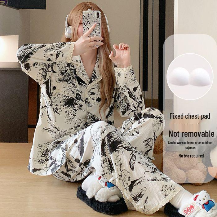 Women's Cloud Cotton Lace Pajama Cardigan Set - Spring & Autumn Collection