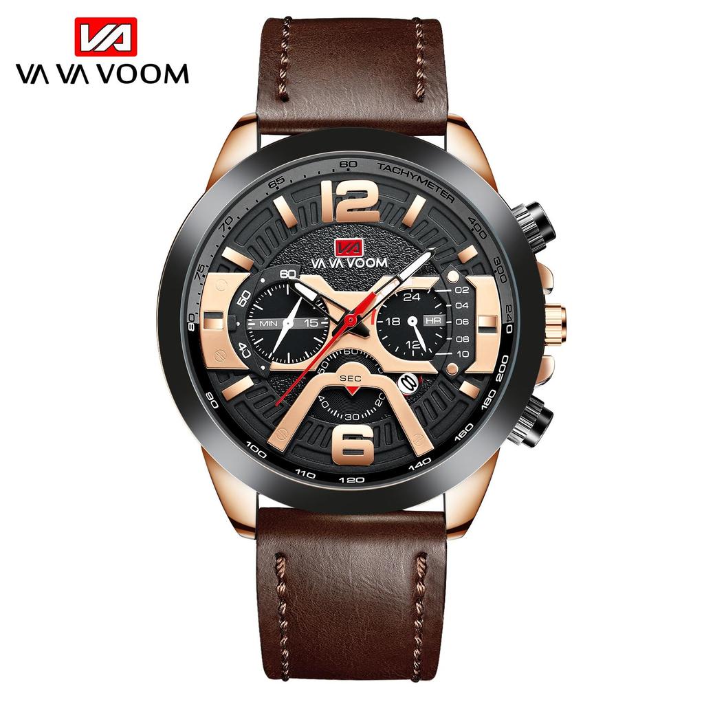 VA VA VOOM Mens Quartz Watches New Six Needle 8329 Casual Men's Watch Business Waterproof Date Quartz Watch Men Fashion Luminous Sport Clock