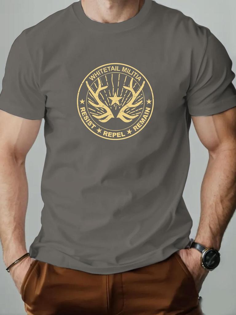 Mens cotton Tshirt whitetailed militia summer round neck shortsleeved graphic breathable fashion casual Tshirt