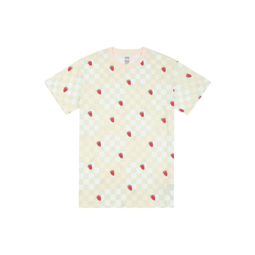 Vans Checkerboard Strawberry Print Crew Neck Short Sleeve T-Shirt Women T-Shirts Light-Green VN00091QC1A