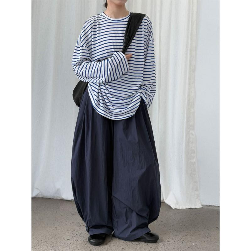Johnature Korean Lazy Loose Striped Long Sleeve Women Autumn Versatile Base Casual O-neck Pullover Loose Top T-shirts