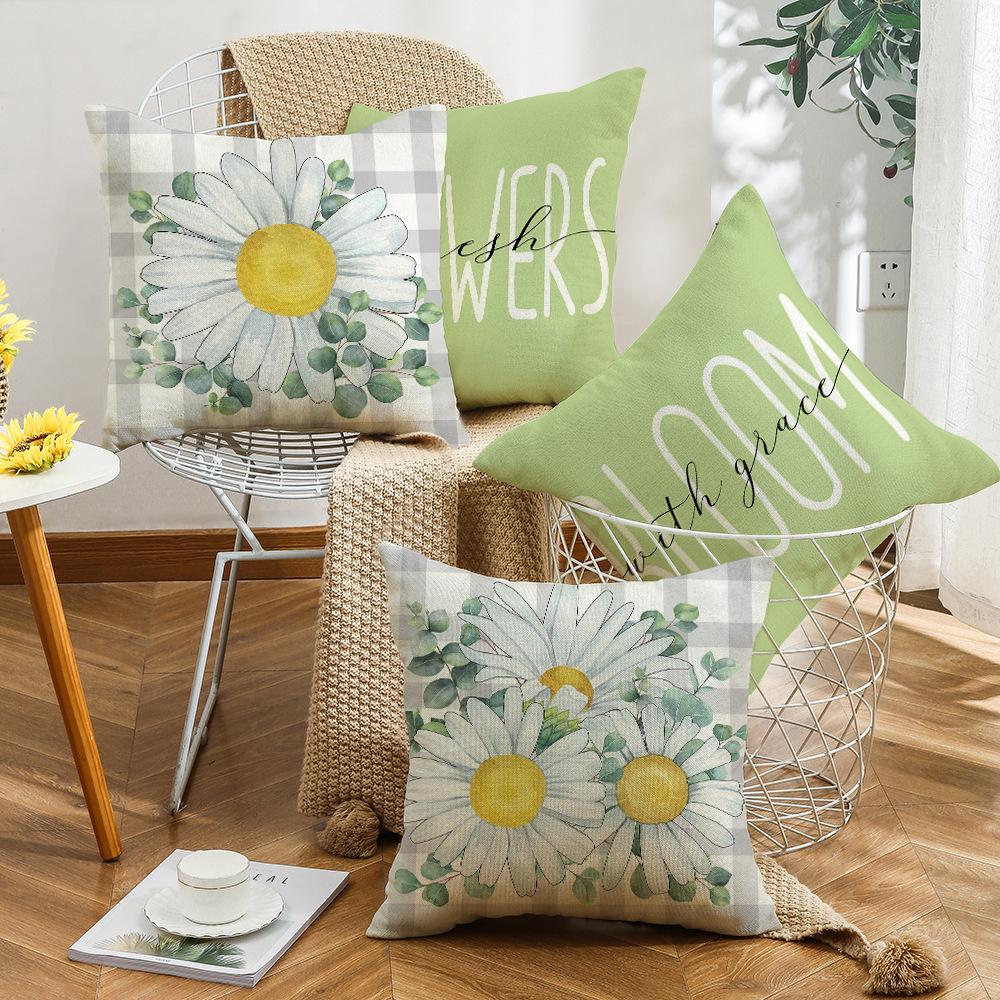 Vase Plant Linen Pillow Cover Home Sofa Bedside Home Letter Lumbar Cushion Cover Pillow