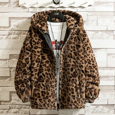 Women Jacket Leopard Print Thickened Plush Hooded Coat With Pockets Casual Zipper Closure Double-sided Women's Winter Clothing