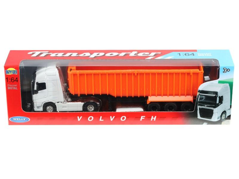 Model 1:64, VOLVO FH, biały ciągnik, pomarańczowa wywrotka