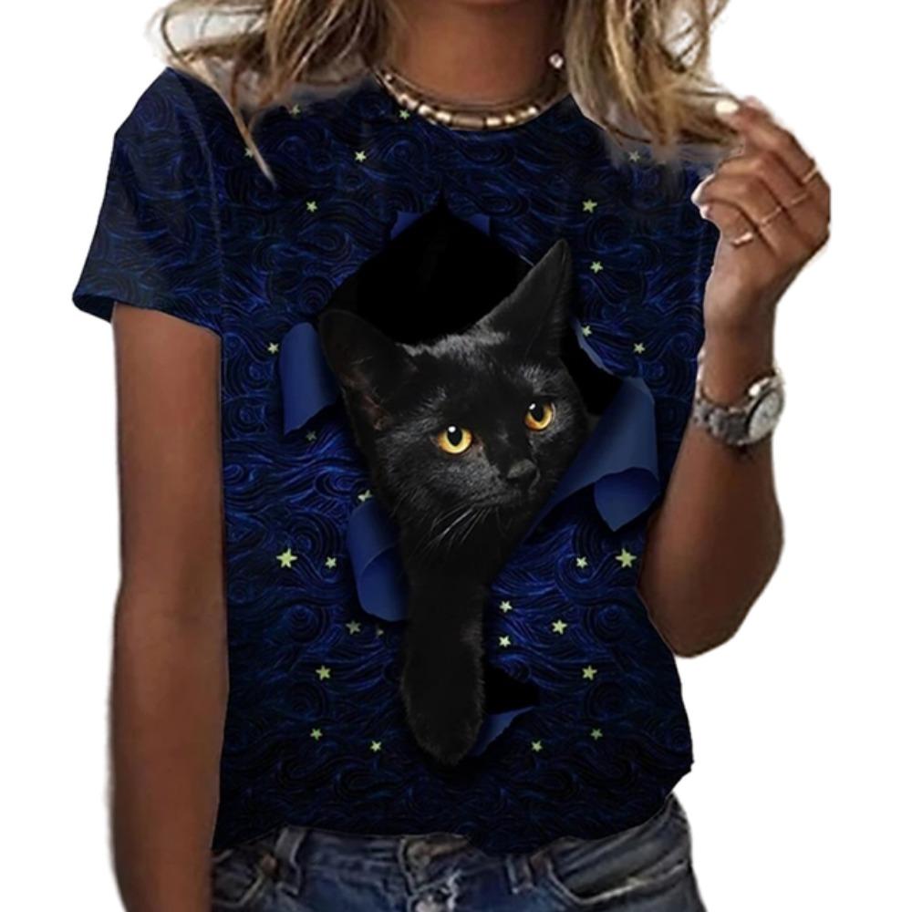 New Summer 3D Printing for Women Cute Cat Fashion 2025 New Harajuku Animal Short Sleeve Oversized
