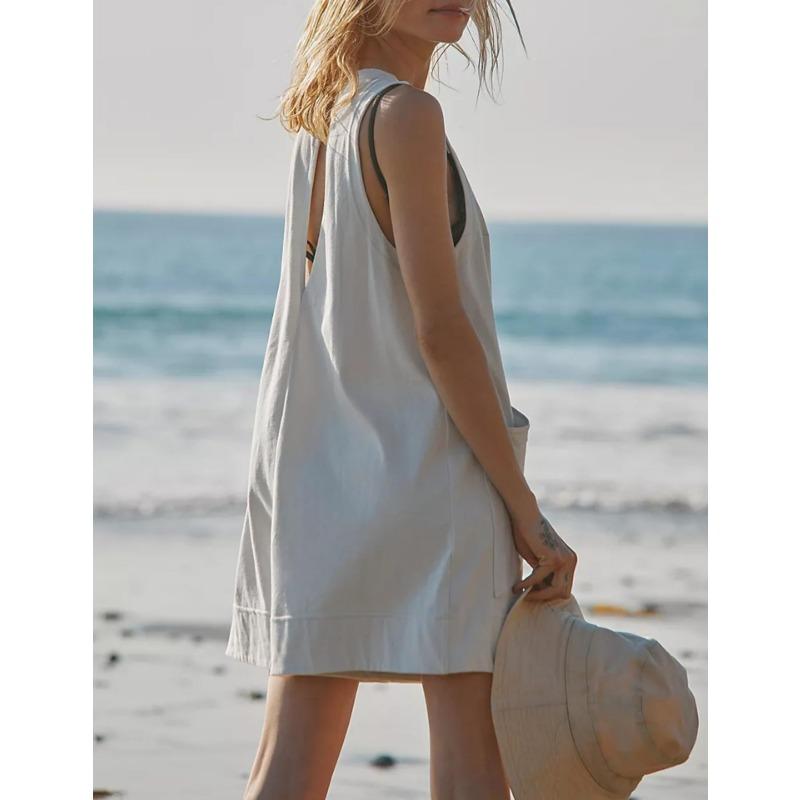 Casual Jumpsuit Summer Loose Sleeveless Pocket Body Shorts Women