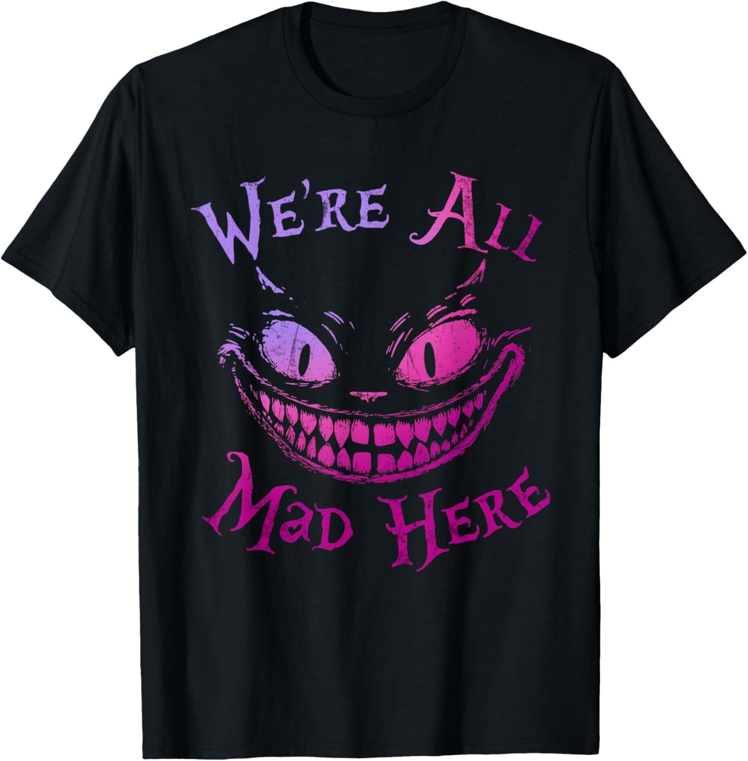 Mysterious Cat Graphic We re All Mad Here Wonderland T-Shirt S