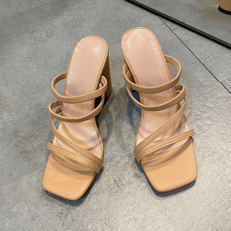 2024 New Women's Luxury Summer Sandals Brand Design High Heels Fashion Simple Solid Color Outdoor Sexy Open Toe Women's Slippers