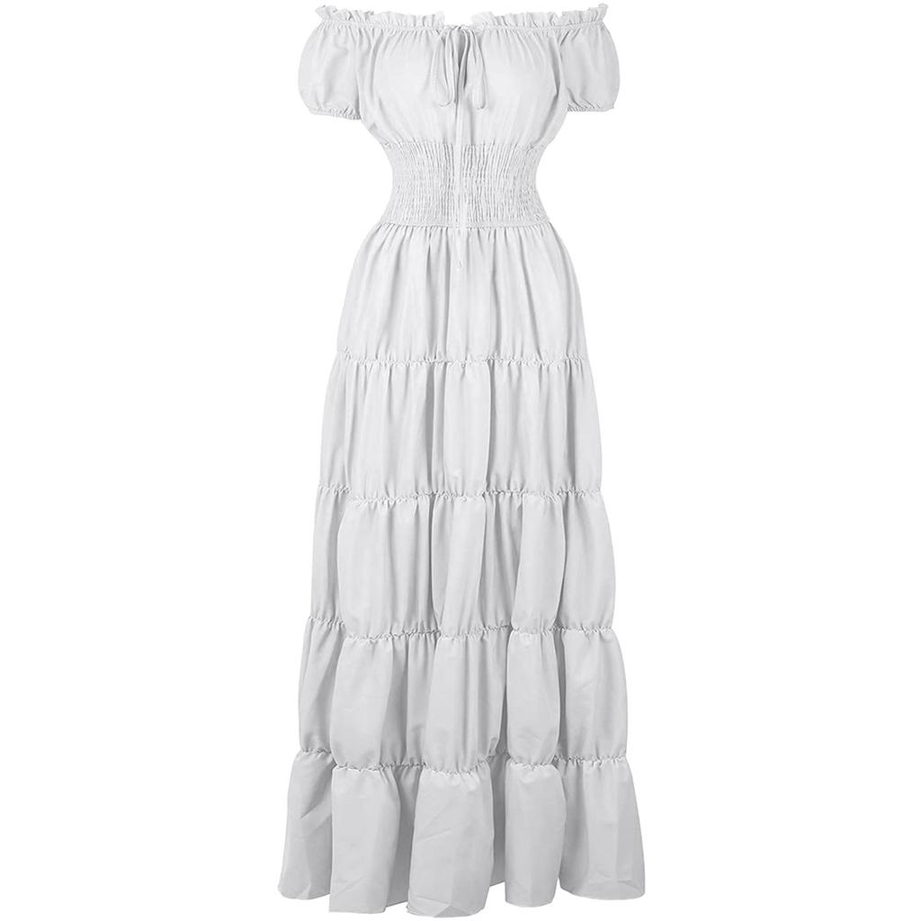 Dress For Women Stage Costume Halloween COS  Retro Solid Color Waistband Dress Party Evening Night Long Dress