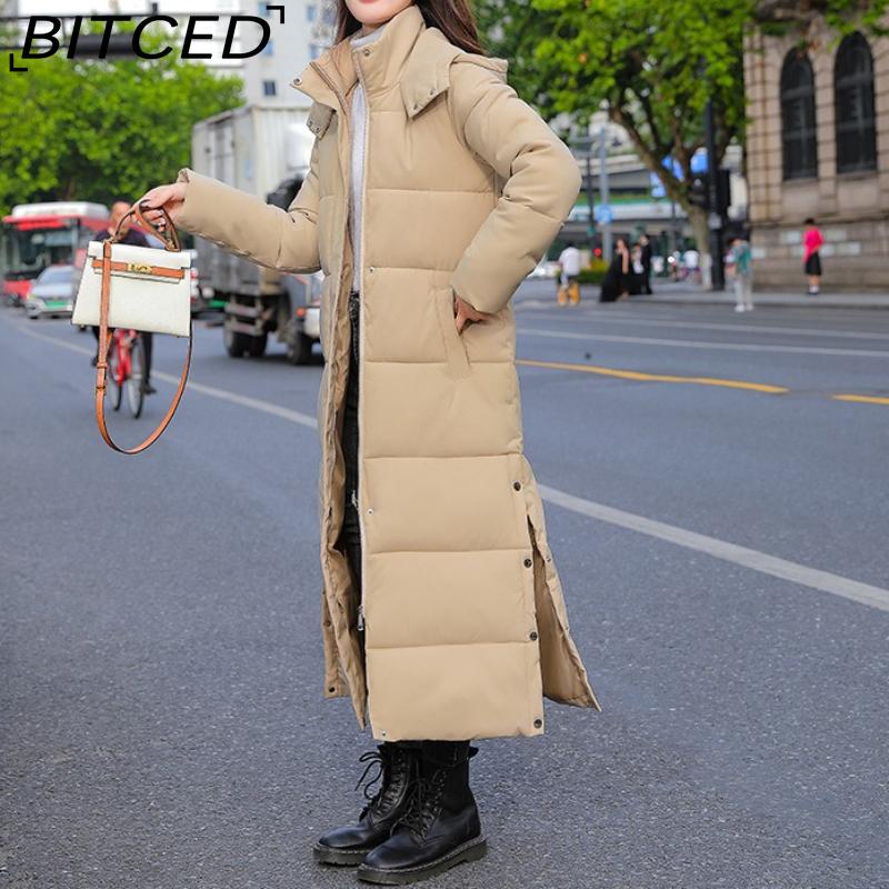 BITCED Winter Cotton Coat for Women - Extended Length, Knee-Length, Slim Fit, Bestie Style, Warm and Thickened Mid-Length Quilted Jacket