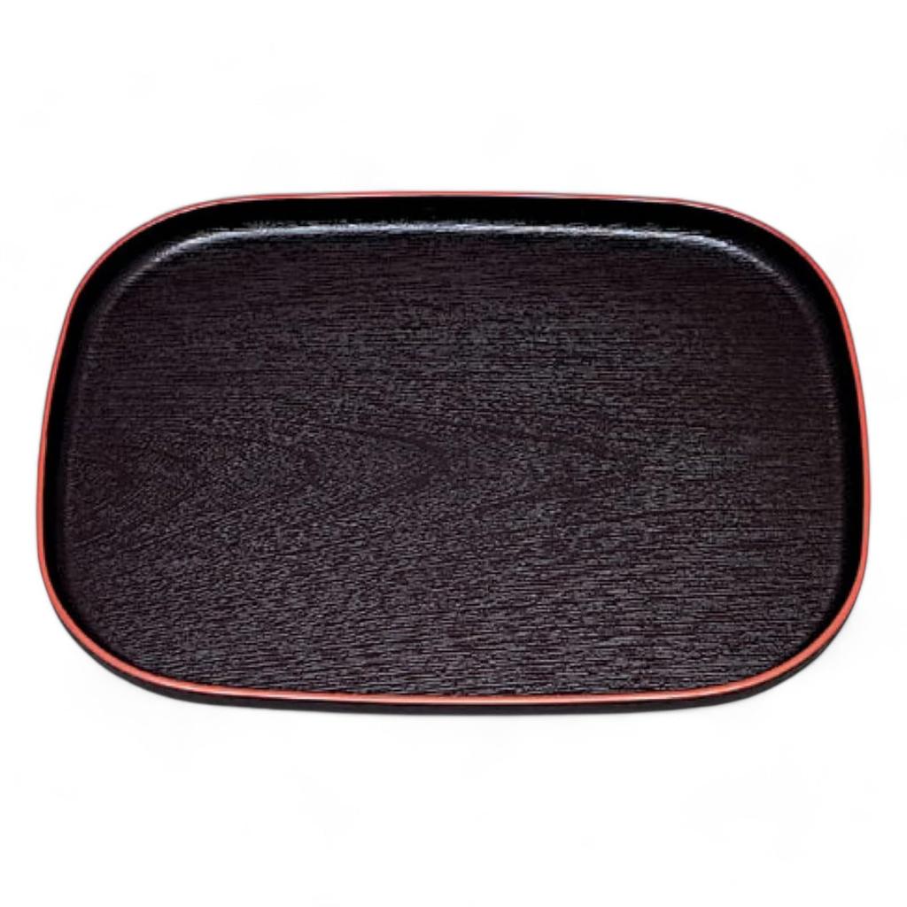 Osho Wood Grain Oval Tray Black with Lacquerware Made in Japan J-kitchens (42cm), Red, (ABS Resin),