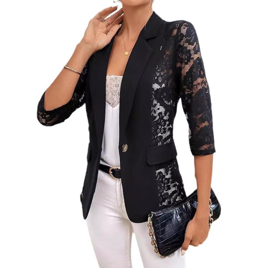 Blazer élégant en patchwork de dentelle de couleur unie pour femme, nouvelle collection automne/hiver