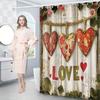 1pc Rustic Woodland Heart Shower Curtain - Vintage Polyester, Red & Green Letters, Ivy Roses,  12 Hooks, Washable, All-Season