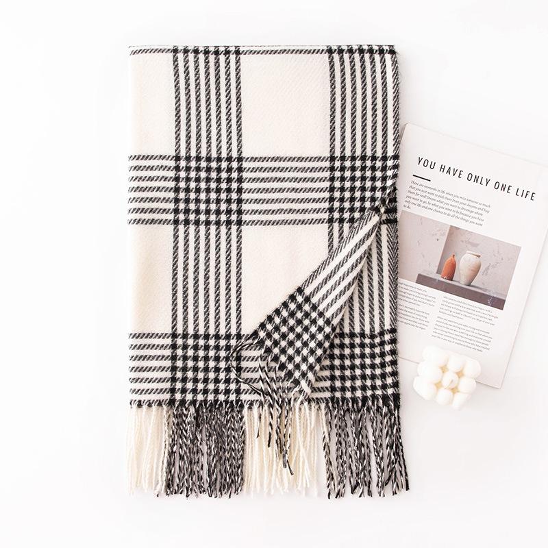 Maillard long scarf women's autumn and winter atmosphere fashion large plaid imitation cashmere shawl warm thickened neck scarf