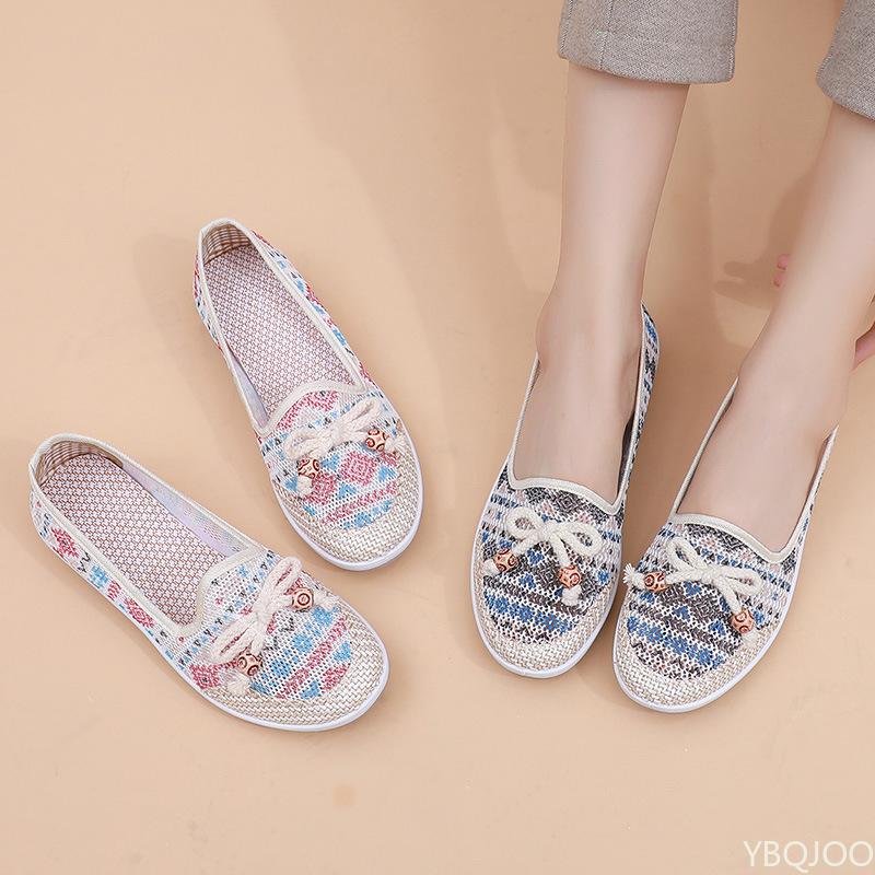 Women's cloth Shoes 2026 Summer New Lazy footwear Casual breathable mom shoes Shallow mouth ethnic style Ladies flats Zapatos