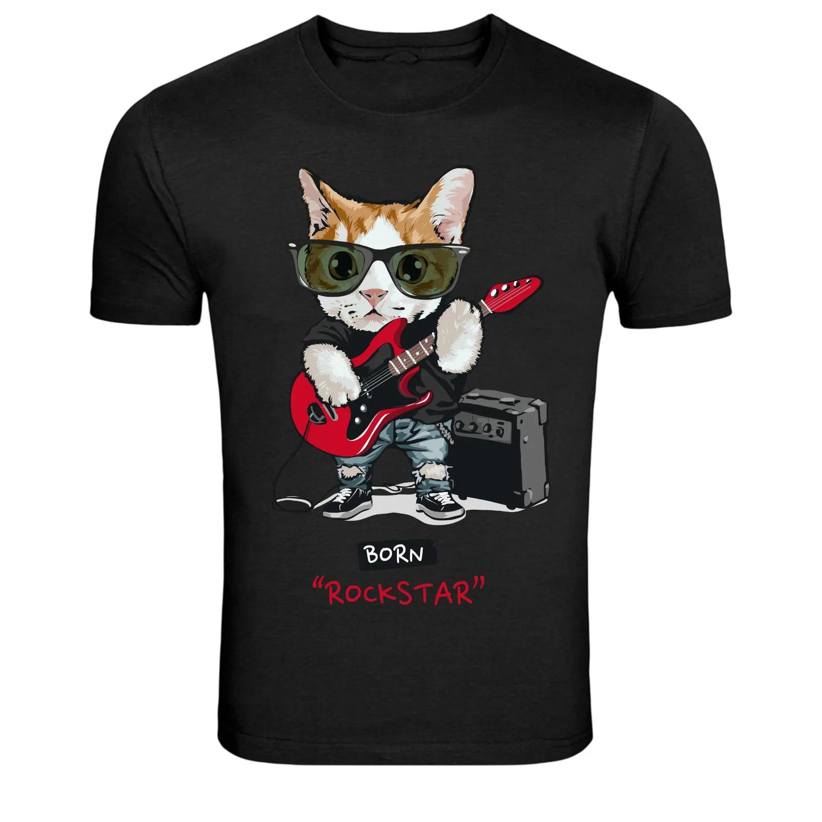 Rockstar Cat Guitar Graphic T Shirt Music Lover Cool Tee XXXL