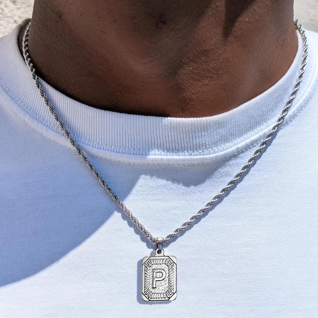 18K Gold Stainless Steel 26 Letter Pendant Necklace with Twisted Chain - Hip Hop Style