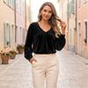 Women's V-Neck Long Sleeve Top Casual Basic Blouse for Fall Winter Spring Everyday Wear